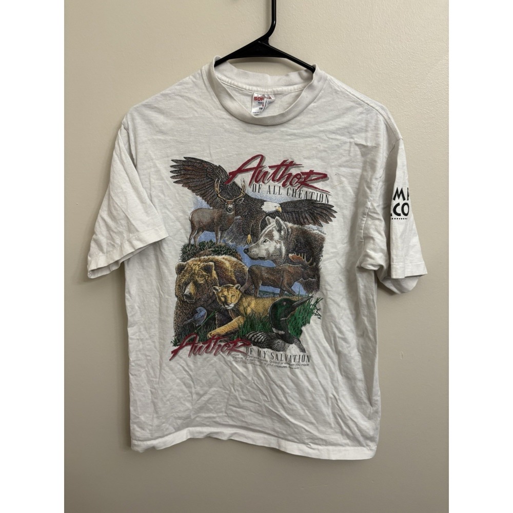 VTG Christian Graphic Tee L Author of All Creation My Salvation Eagle Animals